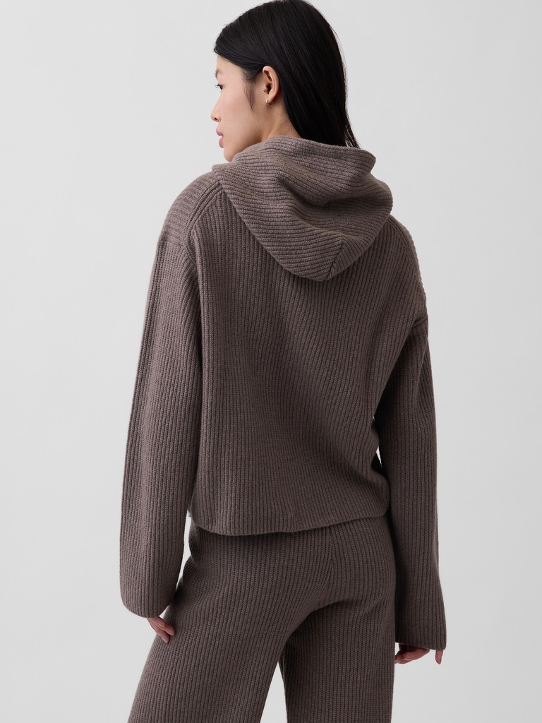 CashSoft Oversized Shaker-Stitch Zip Hoodie