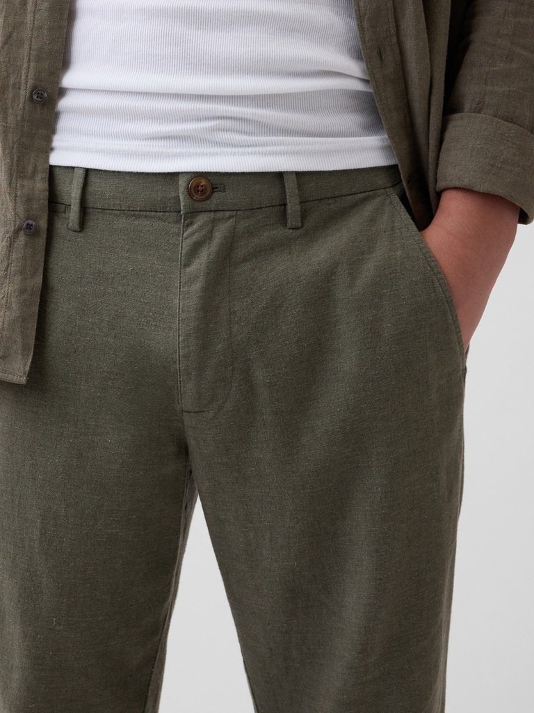 Straight Linen-Blend Pants