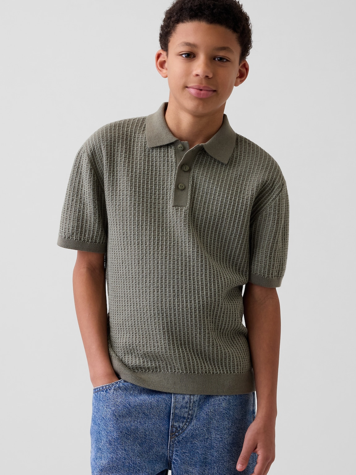 Kids Textured Polo Sweater Shirt