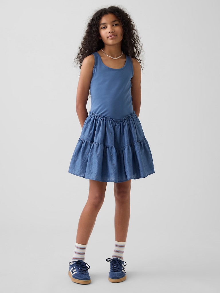 Kids Mixed Media Tiered Tank Dress