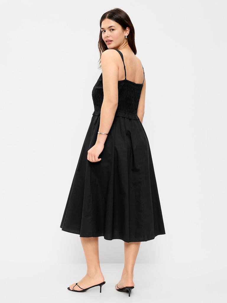 Fit & Flare Smocked-Bodice Midi Dress