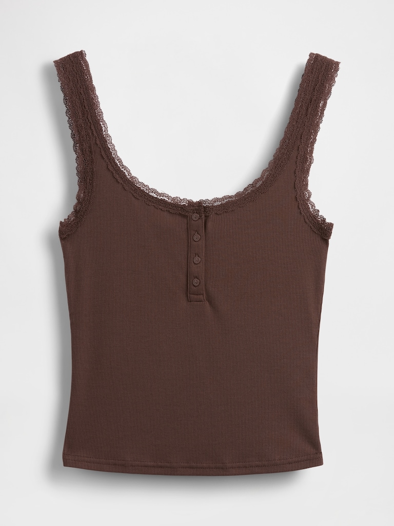 Mini Rib Lace Henley PJ Tank Top