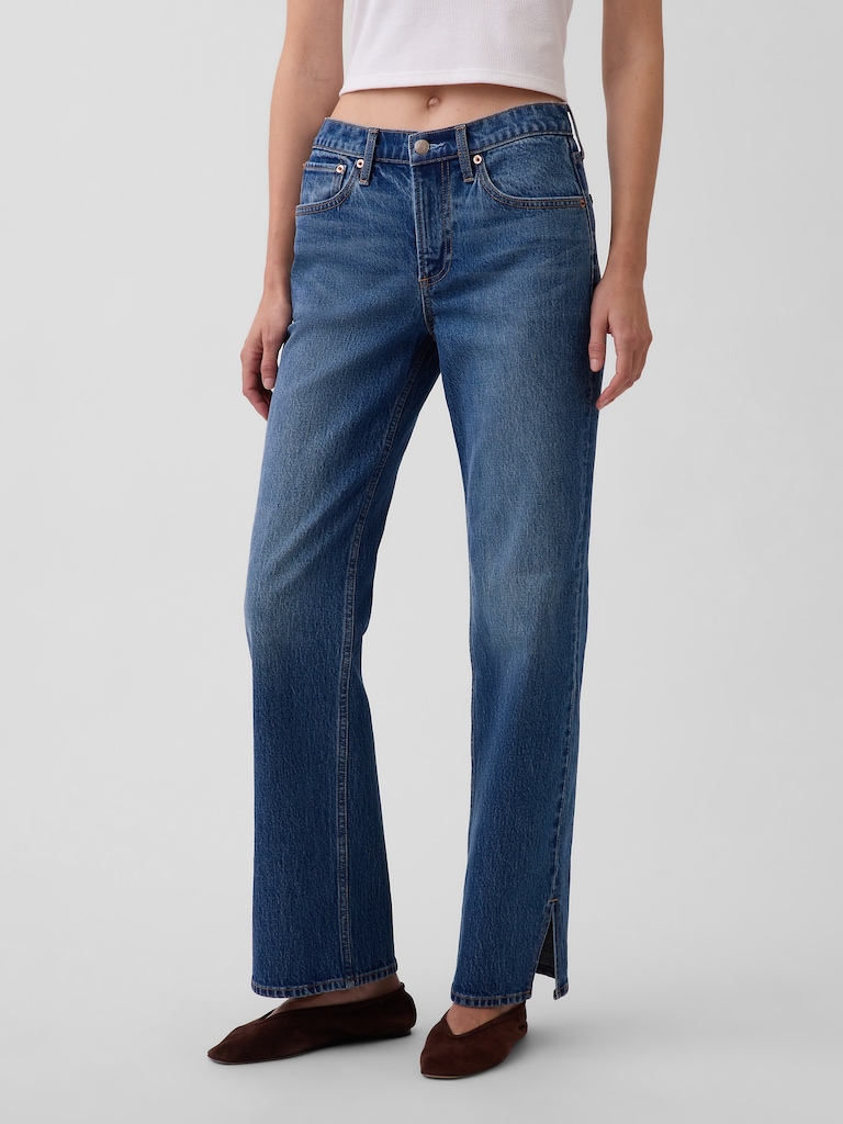 Mid Rise Relaxed Straight Split-Hem Jeans