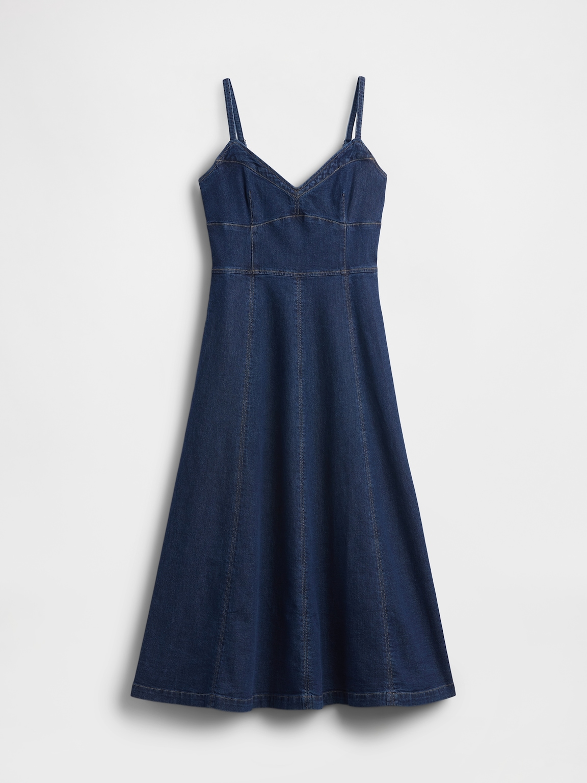 Denim Seamed Corset Maxi Dress