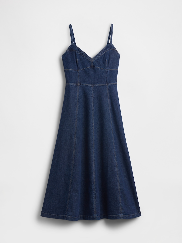 Denim Seamed Corset Maxi Dress