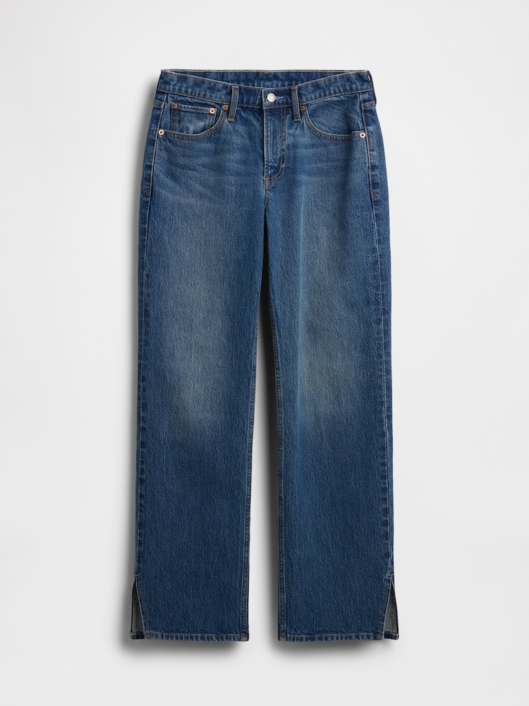 Mid Rise Relaxed Straight Split-Hem Jeans