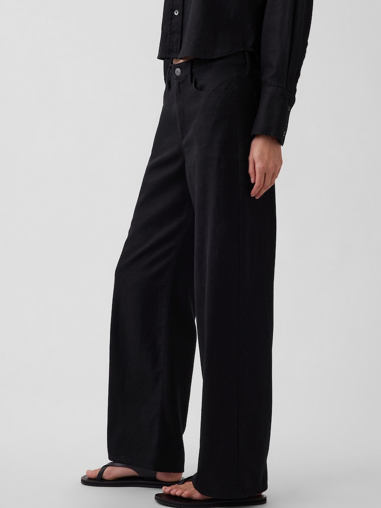 Linen-Cotton Wide-Leg Pants