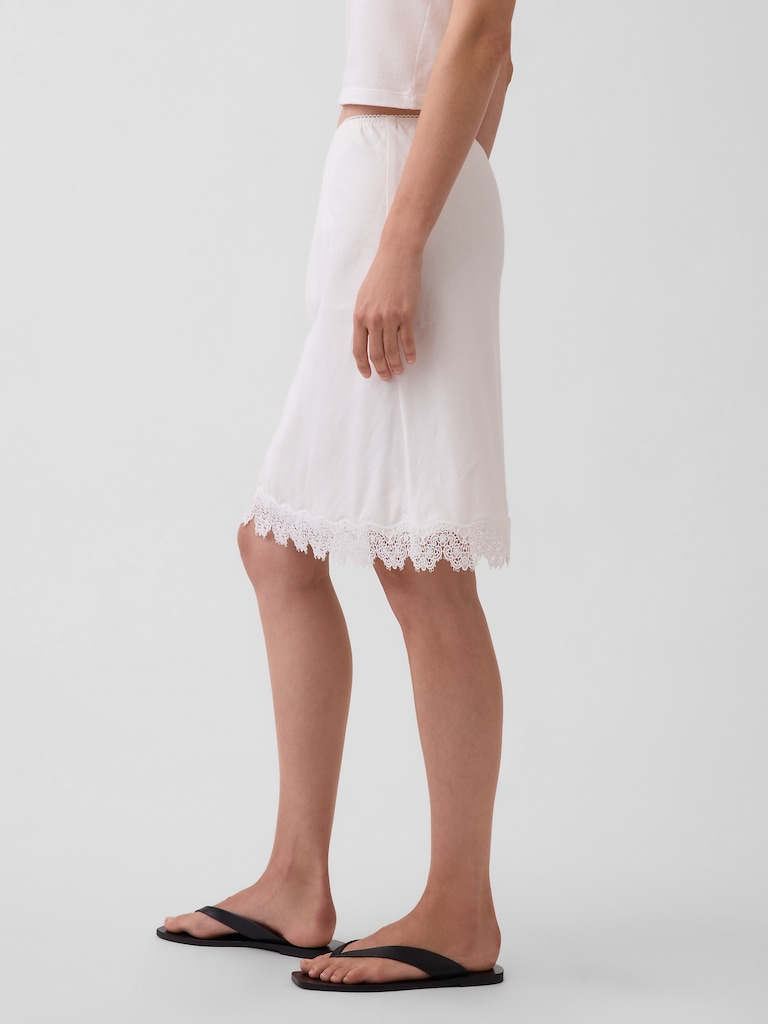 Linen-Blend Lace-Trim Mini Skirt