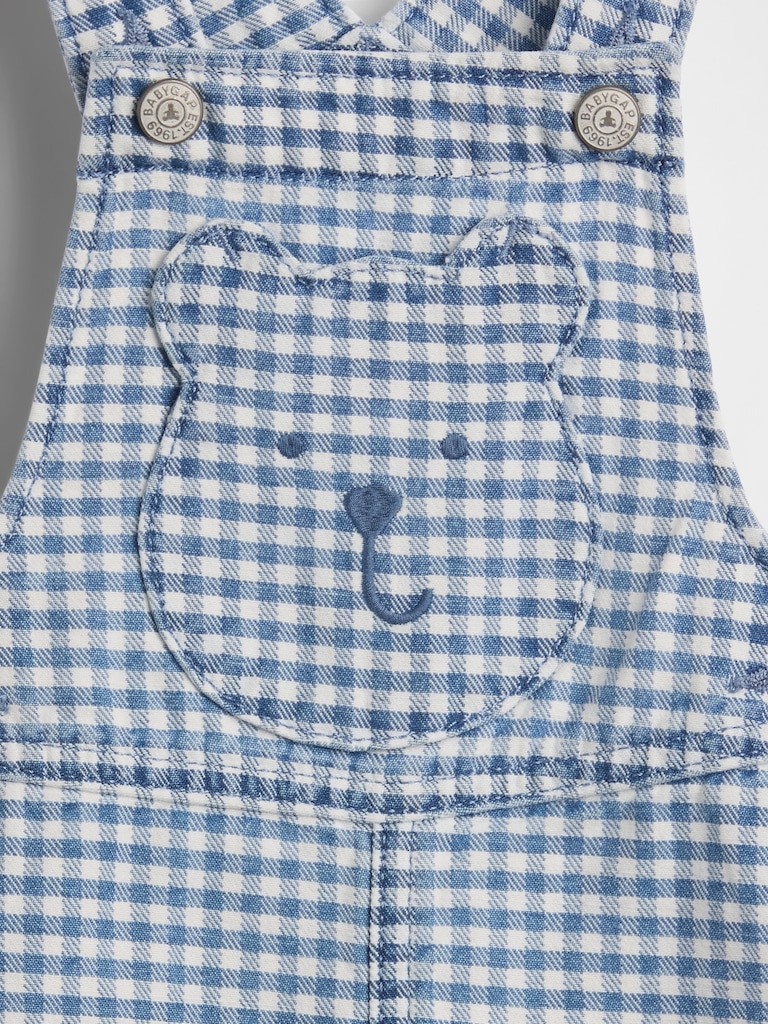 Baby Gingham Denim Bear Pocket Shortalls