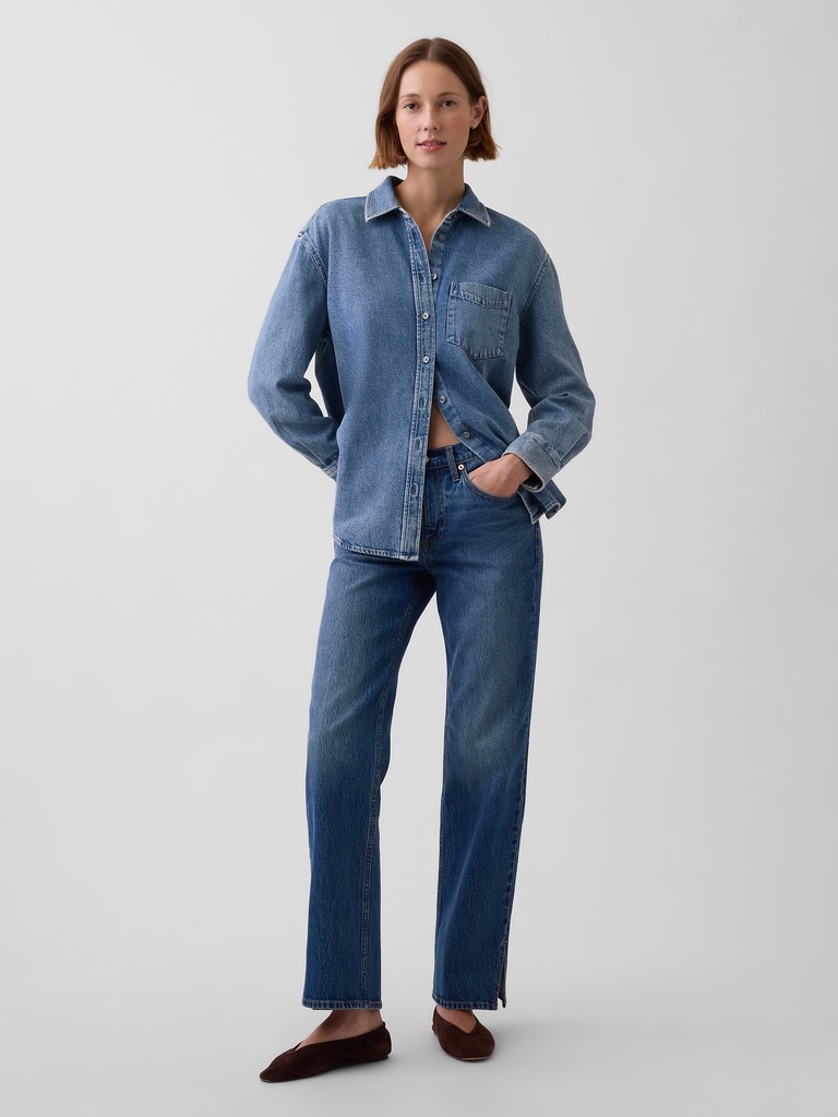 Mid Rise Relaxed Straight Split-Hem Jeans