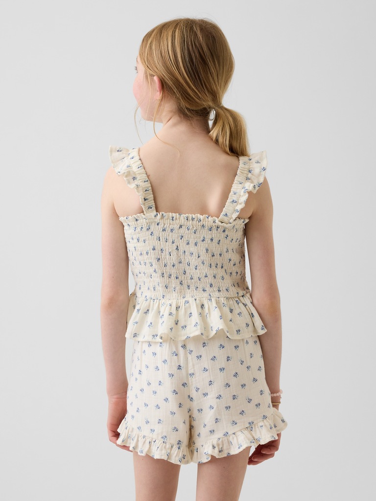 Kids Cotton Gauze Smocked Peplum Top