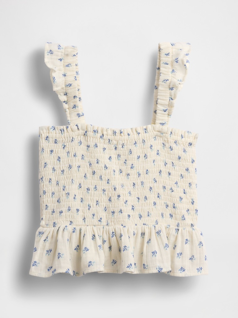 Kids Cotton Gauze Smocked Peplum Top