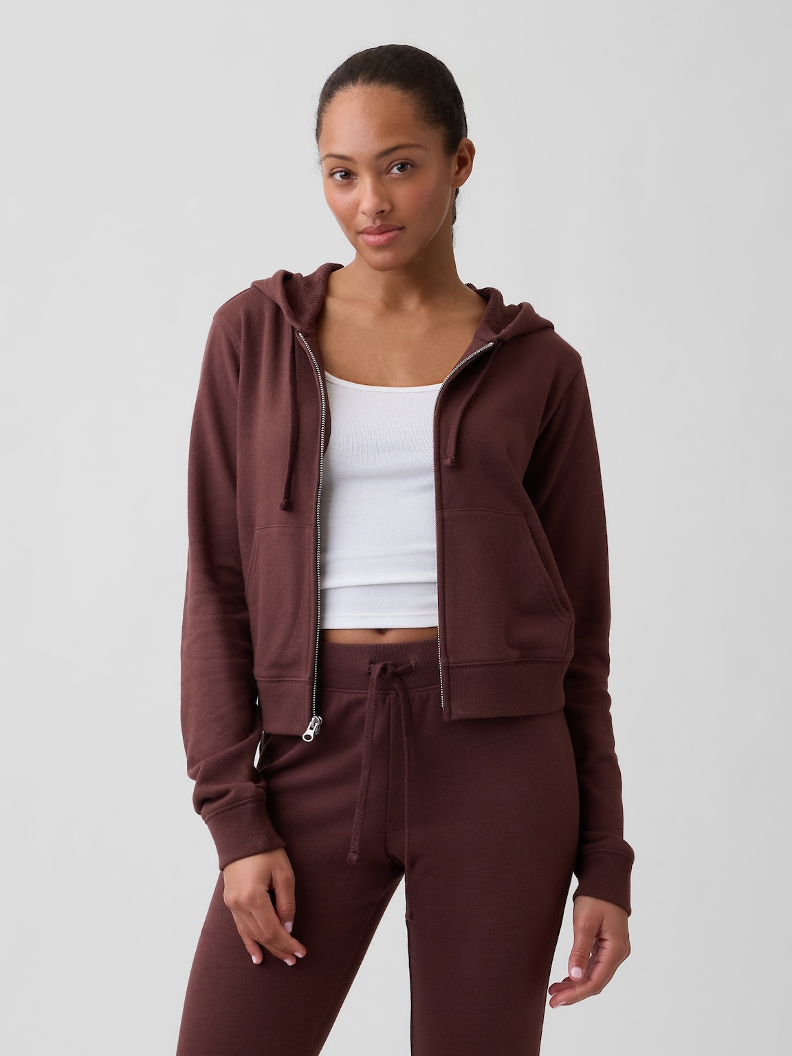 French Terry Cropped Zip Hoodie