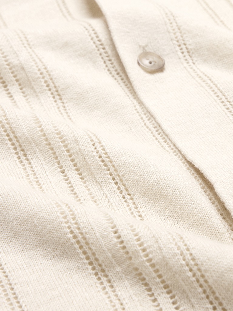 Pointelle Linen-Cotton Polo Cardigan