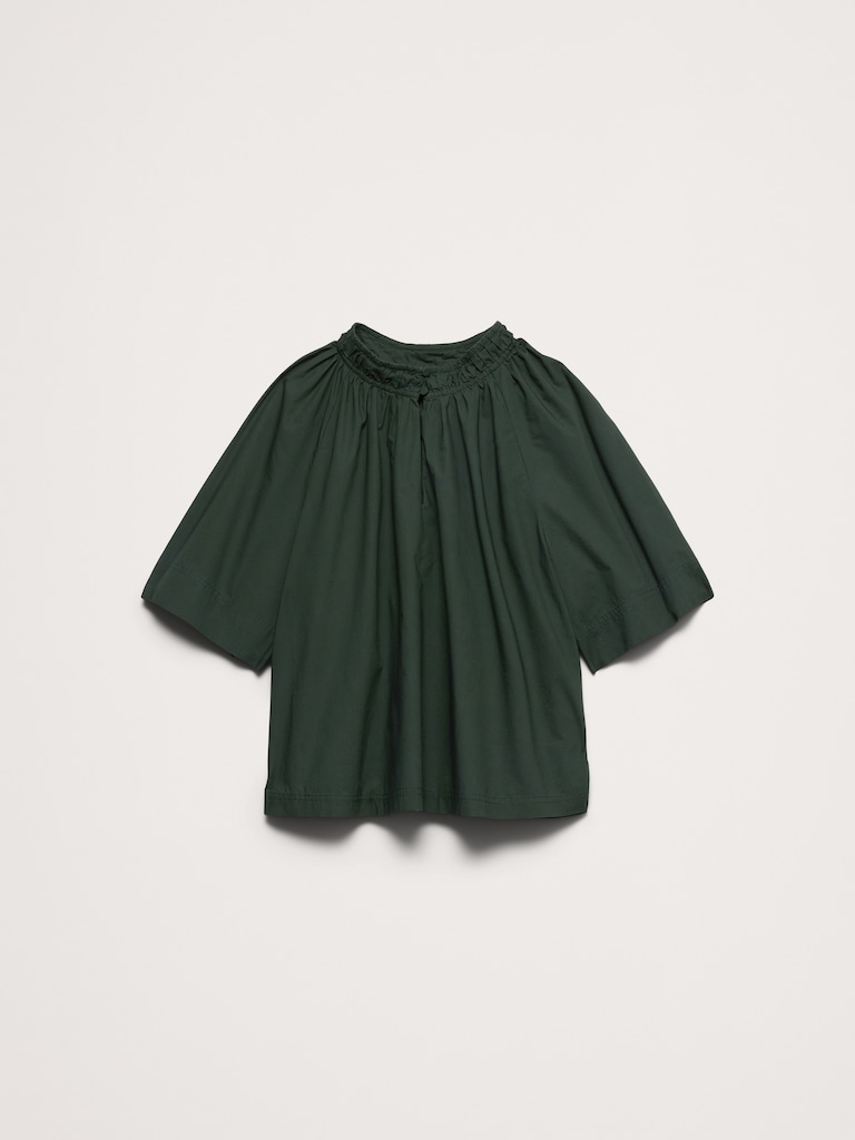 Cotton Poplin Split-Neck Top