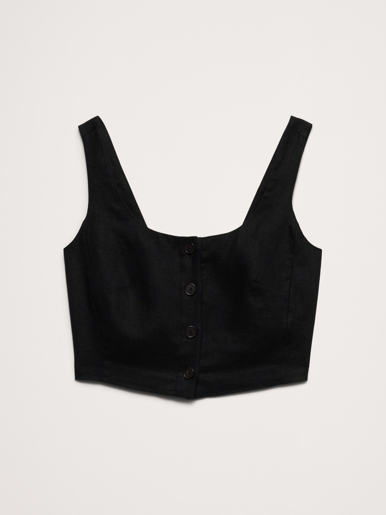 Linen Square-Neck Cropped Tank