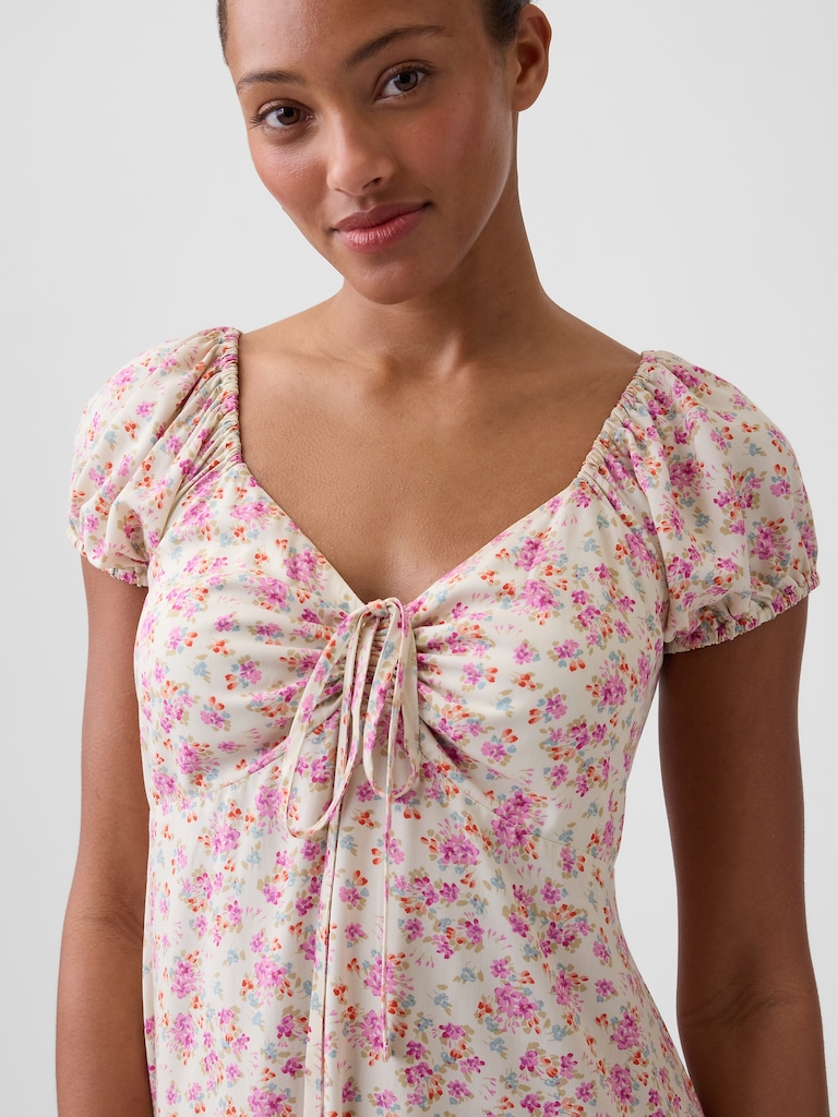 Print Puff Sleeve Midi Dress