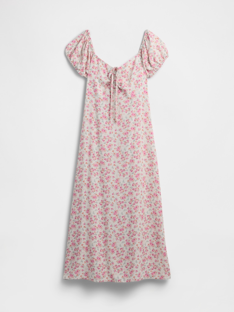 Print Puff Sleeve Midi Dress