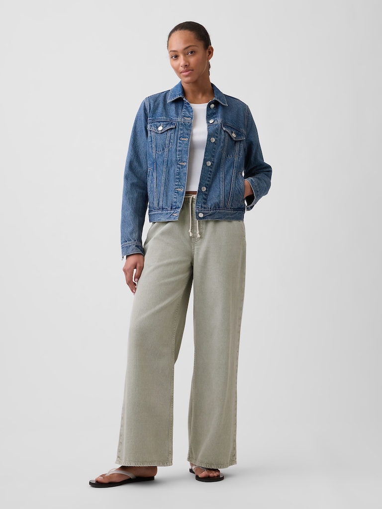 Mid Rise Pull-On Wide-Leg Jeans