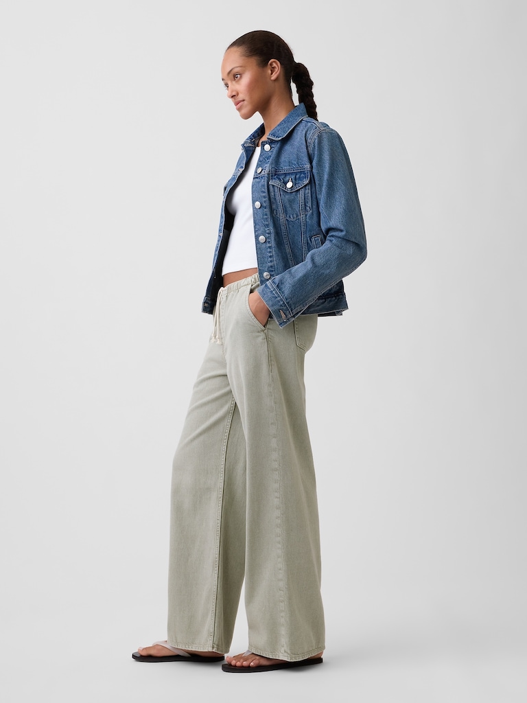 Mid Rise Pull-On Wide-Leg Jeans