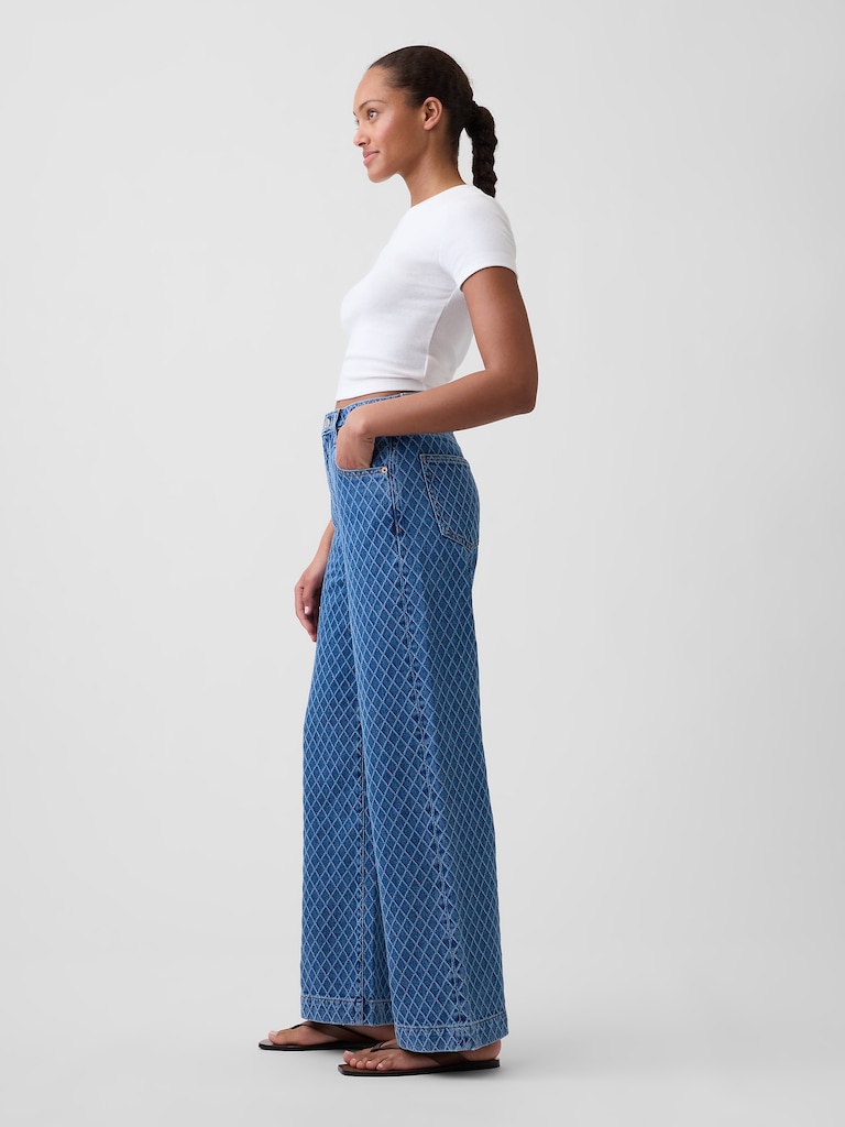 High Rise Wide-Leg Textured Crop Jeans