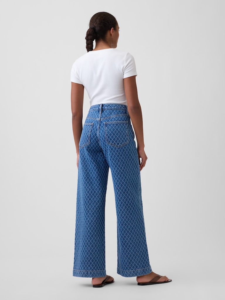High Rise Wide-Leg Textured Crop Jeans