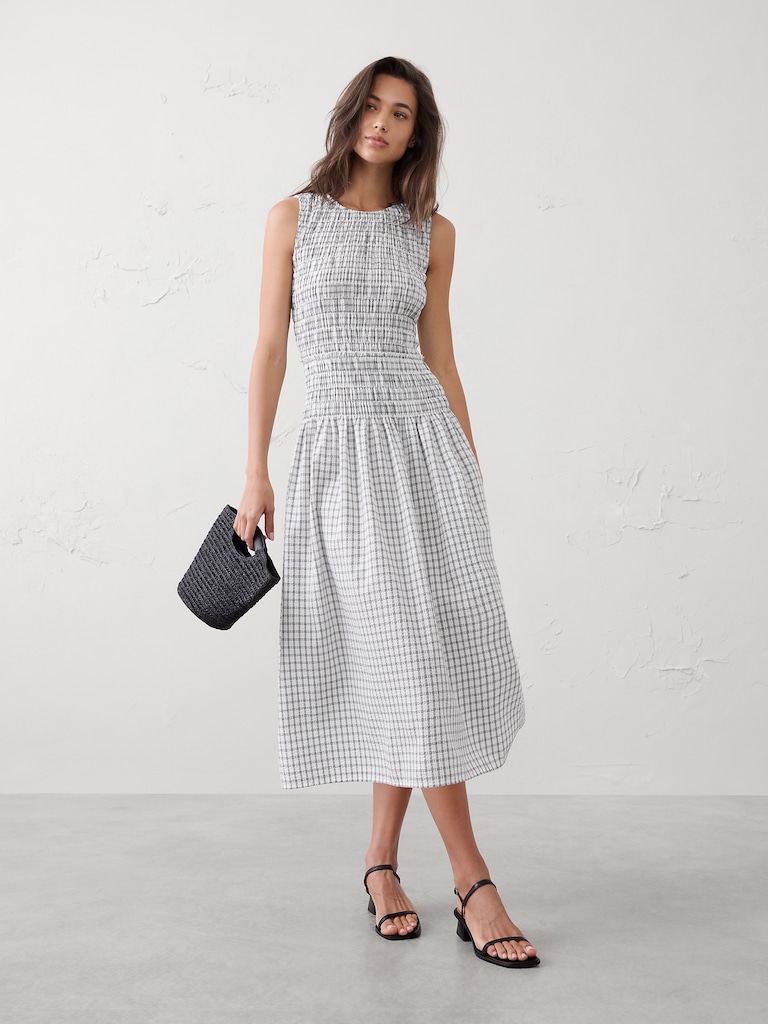 Seersucker Smocked Midi Dress