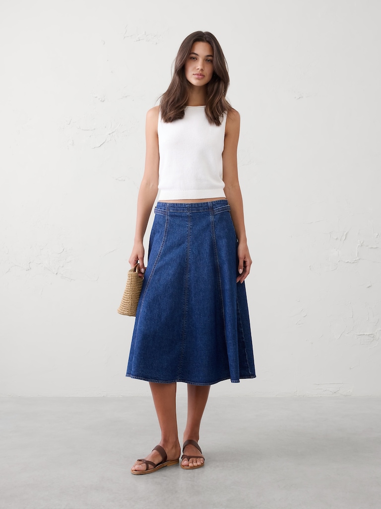 Denim Flared Midi Skirt