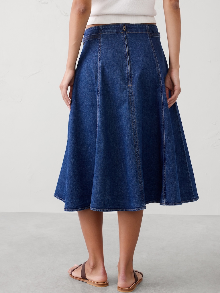 Denim Flared Midi Skirt
