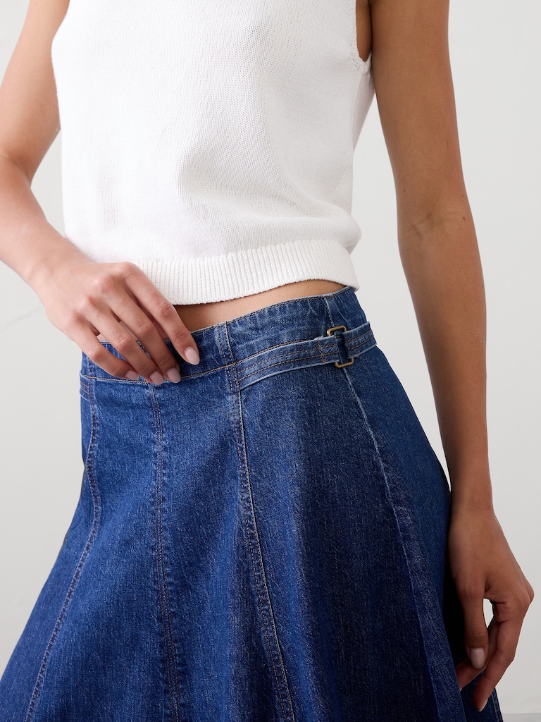 Denim Flared Midi Skirt