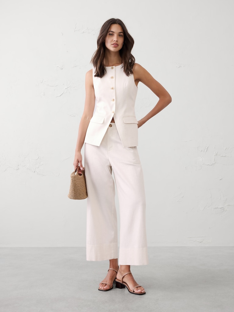 Linen-Blend Long Cutaway Vest