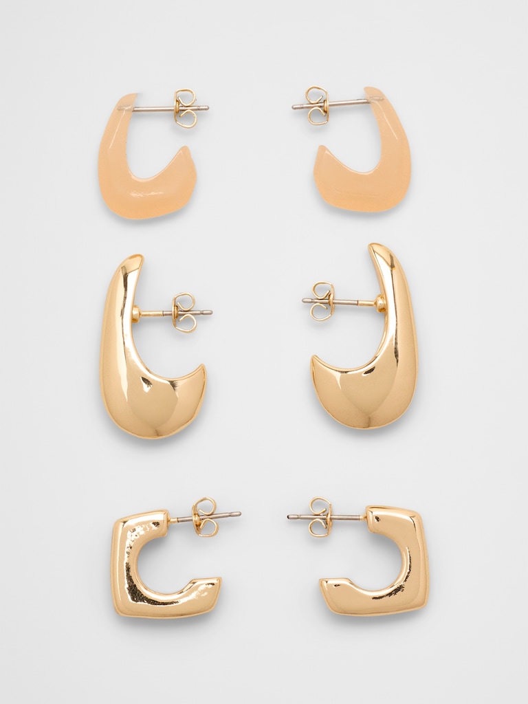 Resin Metal Hoop Earrings (3 Pack)