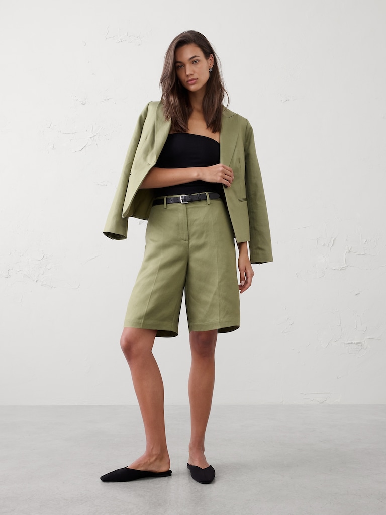 Linen-Tencel High-Rise Bermuda Short