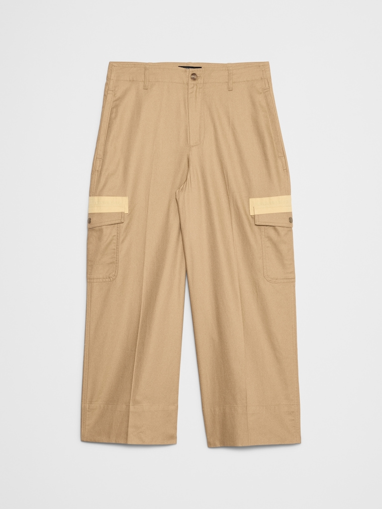 Wide-Leg High-Rise Twill Cargo Cropped Pant