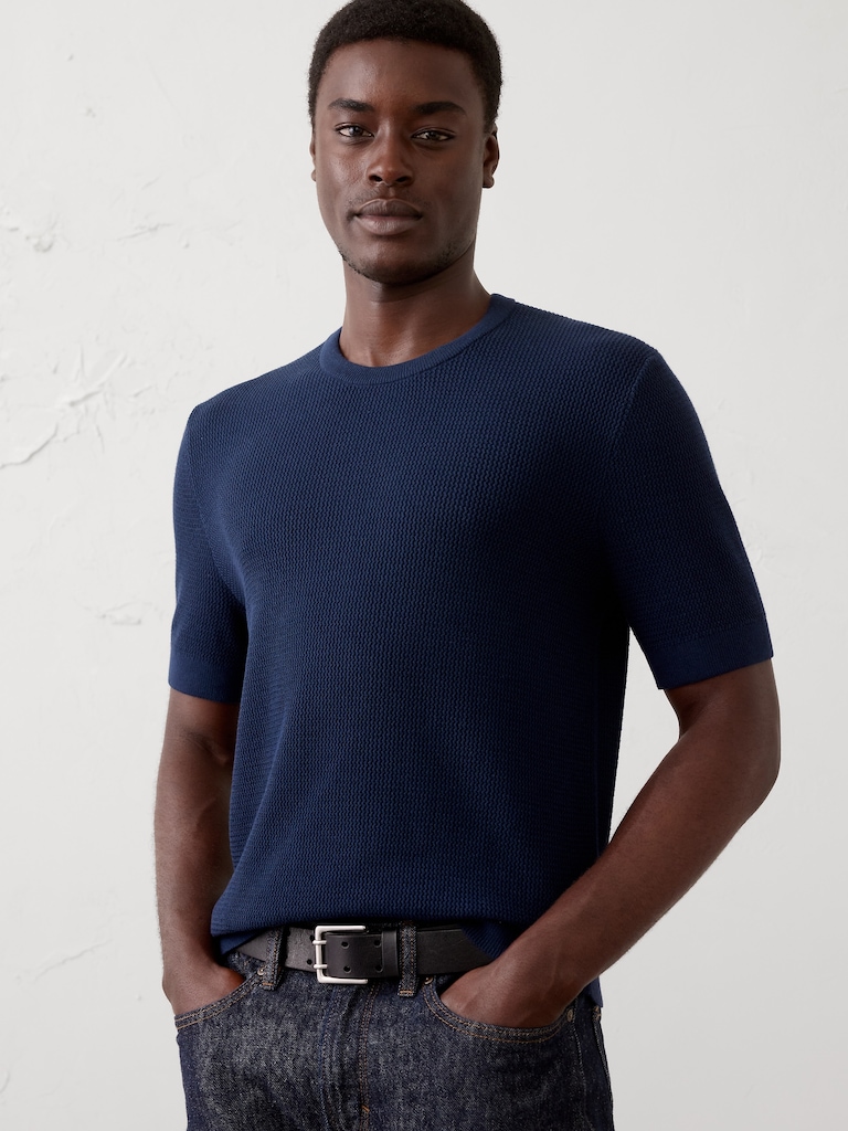 Slim-Fit Textured Sweater T-Shirt
