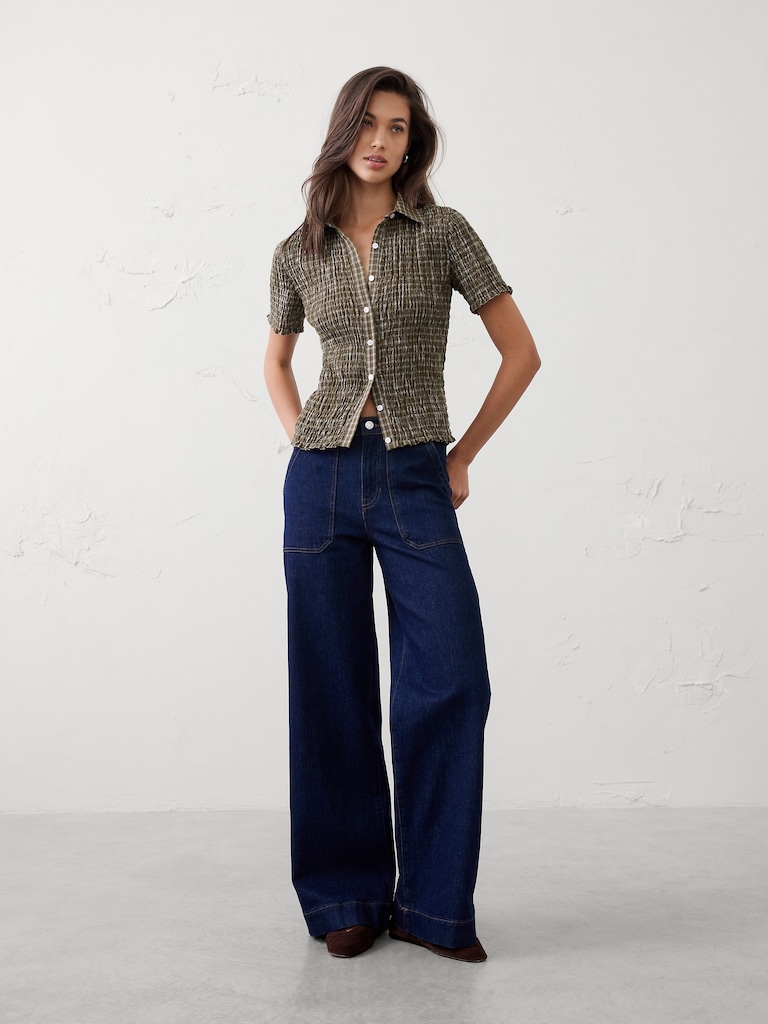 Seersucker Smocked Shirt