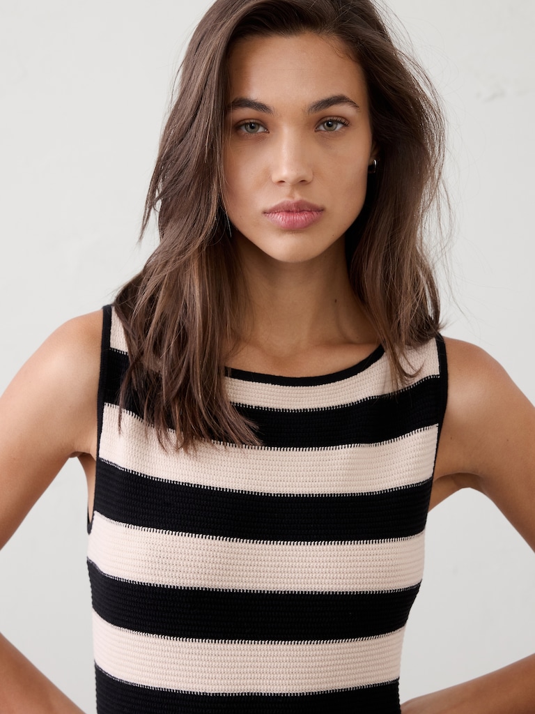 Textured Striped Midi Sweater Dress