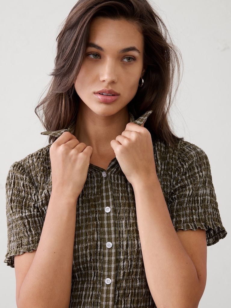Seersucker Smocked Shirt