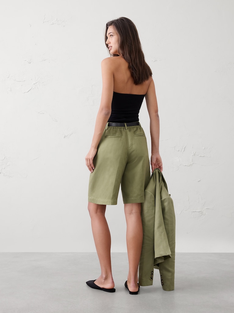 Linen-Tencel High-Rise Bermuda Short