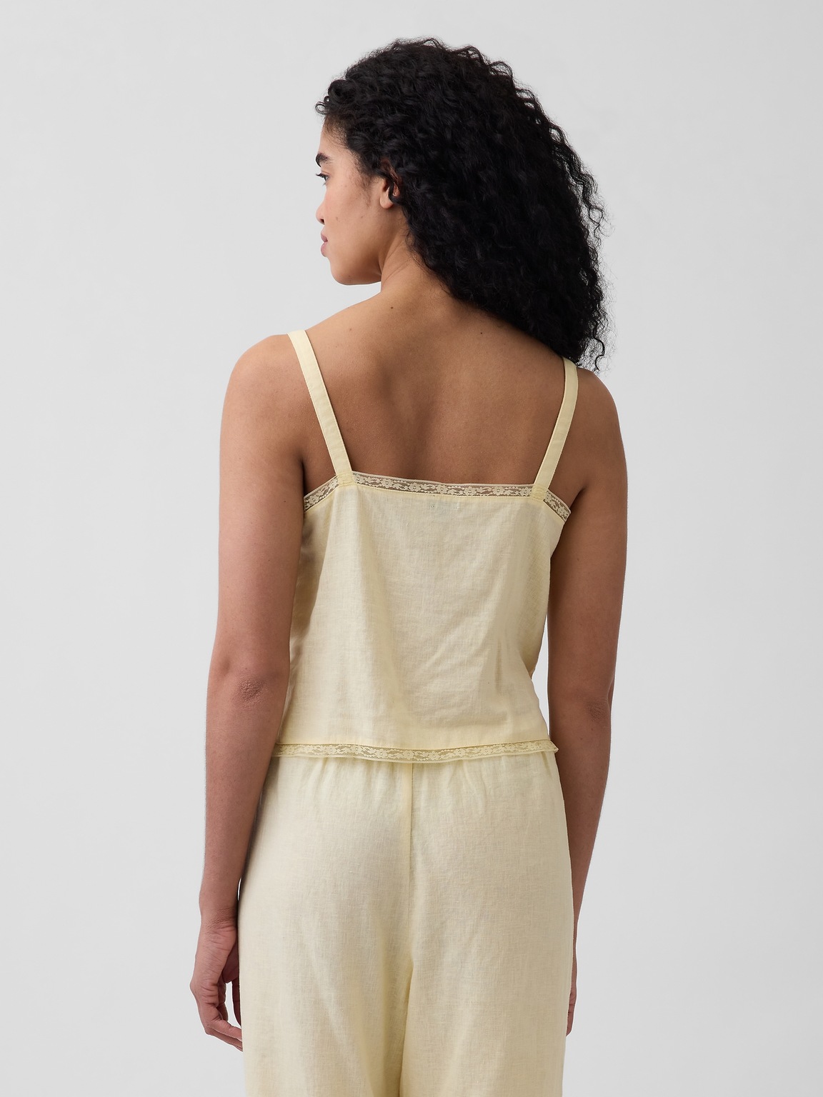 Linen-Blend Pintuck Crop PJ Tank Top