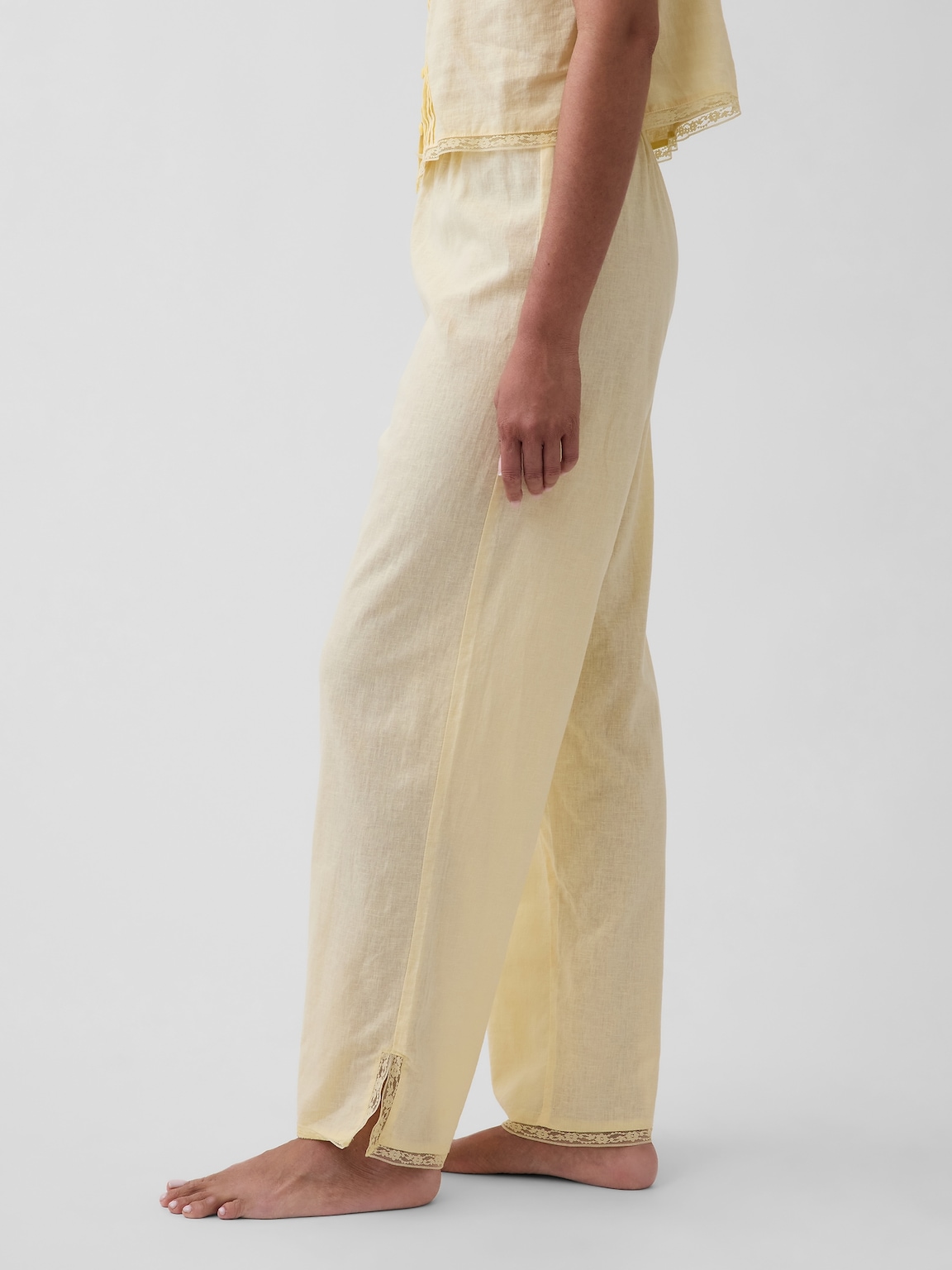 Linen-Blend Lace-Hem PJ Pants