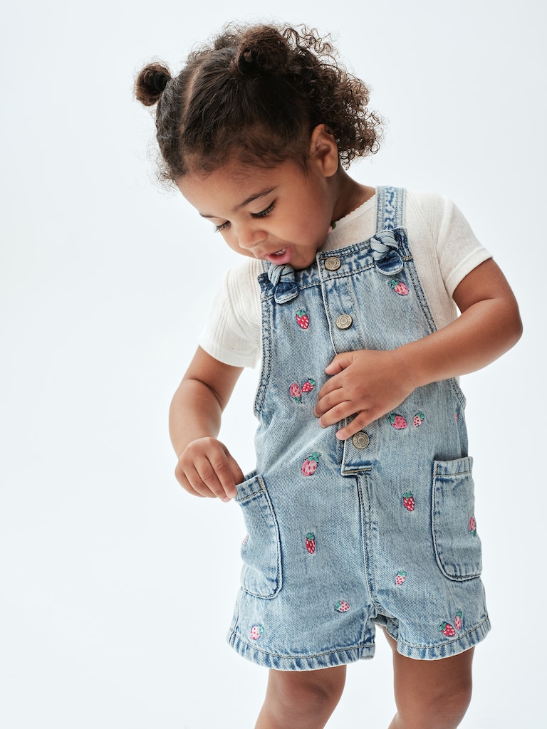 Baby & Toddler Embroidered Denim Shortalls
