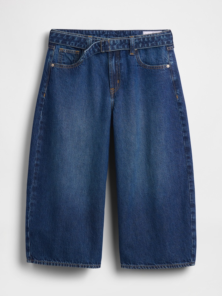High Rise Belted Culotte Barrel Jeans