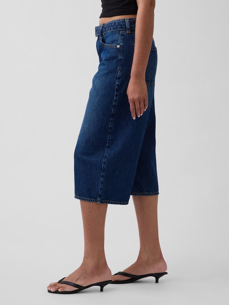 High Rise Belted Culotte Barrel Jeans