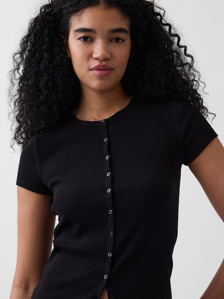 Modern Rib Button-Front Crew T-Shirt