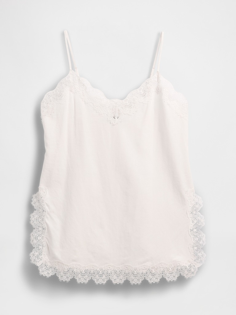 Linen-Blend Lace-Trim Cami