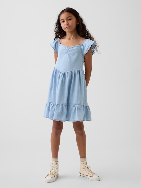 navy blue dress for baby girl Dunacifa Light Blue Dress for Girls 10-12 Girl's Bow Tie Shoulder Ruched Dress Tiered Layered Shirred Flowy Dresses Casual Smocked Maxi Dresses 6-13 main image 0