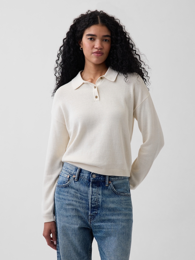 100% Cotton Relaxed Polo Sweater