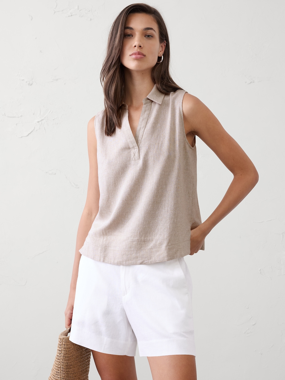 Linen-Blend Popover Top