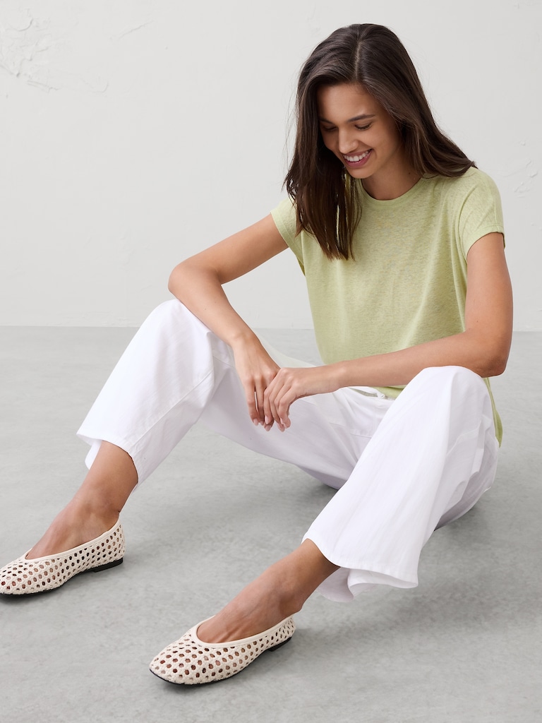 Linen-Blend Cap-Sleeve T-Shirt